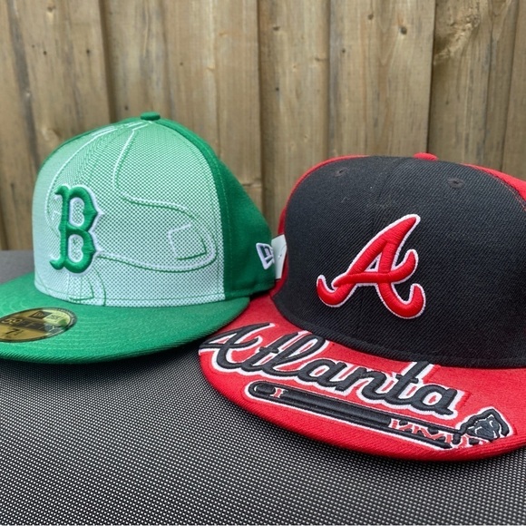 LOT OF 2 Vintage Embroidered MLB Boston Red Sox Atlanta Baseball Cap Hat New Era - Picture 12 of 12